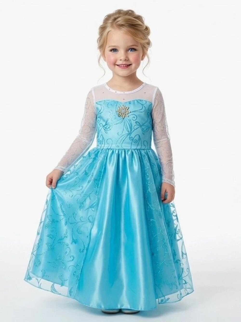 Girls Elsa Frozen Princess Costume Dress Aqua Blue Satin Mesh Christmas Party